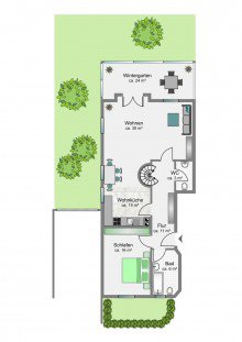 Grundriss EG VERKAUFT ! WUNDERSCH�NE GARTENWOHNUNG MIT TRAUMGARTEN UND TEICH IN BESTLAGE HARLACHING - U-BAHN