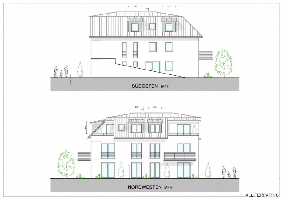 S�dost - Nordwest Ansicht Etagenwohnung M�nchen