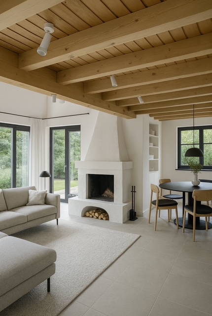 Wohnbereich mit Kamin Villa Gr�felfing
